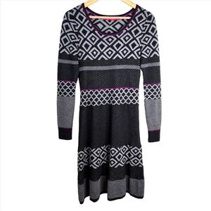 Krimson Klover 100% Merino Wool Fair Isle Sweater Dress S Pocket Ski Nordic